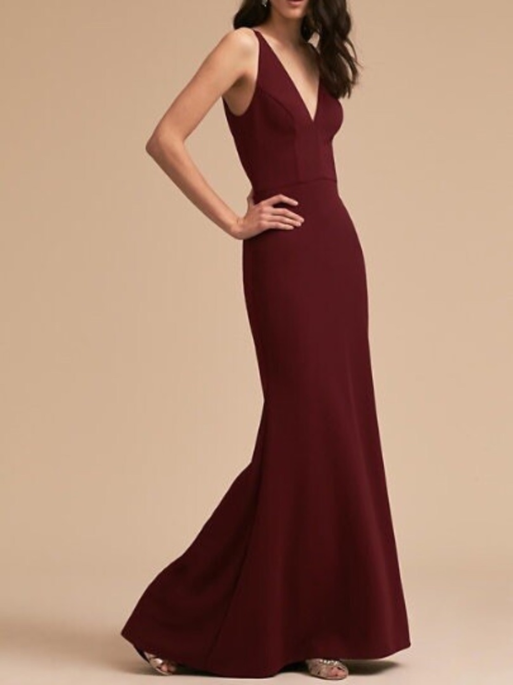 Anthropologie BHLDN Jones Maxi Formal Burgundy Crepe Dress Size 4 Wedding Guest